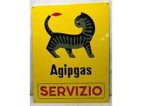 【お取り寄せ可・一点限り】Agipgas Servizio Agip アジップ Eni エニ アンティーク 「3本足の猫、ガット・ア・トレ・ザンペ」（Gatto a tre zampe）」 - ヴィンテージ看板