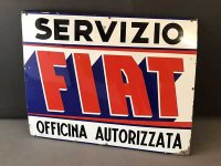 【お取り寄せ可・一点限り】FIAT フィアット トリノ アンティーク サービス オフィチーナ アウトリッツァータ - 希少なエナメルヴィンテージ看板