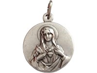 イタリア製 ロザリオ ペンダントトップ 聖母マリアの汚れなきみ心 径18 mm 真鍮シルバーメッキ