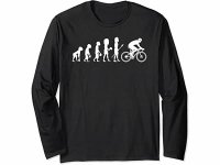 【4色展開】イタリアおもしろ長袖Tシャツ ユニセックス「人類の進化 - 自転車」メンズ レディス S-XXL サイクリスト向け