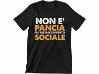 イタリア語おもしろTシャツ「お腹が出てるんじゃなくって、ソーシャルディスタンスなんだ」メンズ S-XXL ブラック
