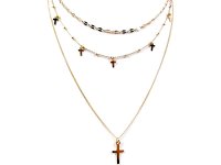 イタリア製 ロザリオ 十字架 3連ネックレス ペンダント 38 + 10 cm シルバー925、ゴールドシルバー