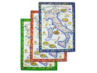 イタリア・パスタマップ 　キッチン布巾3枚セット　【カラー・ブルー】【カラー・レッド】【カラー・グリーン】