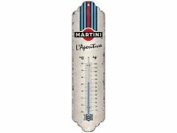【数量限定】アンティーク風 サインプレート 温度計 Martini- L'aperitivo Racing Stripes 7 x 28 cm【カラー・ホワイト】