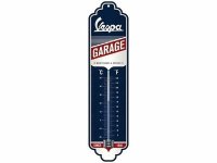 【数量限定】アンティーク風 サインプレート 温度計 Vespa Garage 7 x 28 cm【カラー・ブルー】
