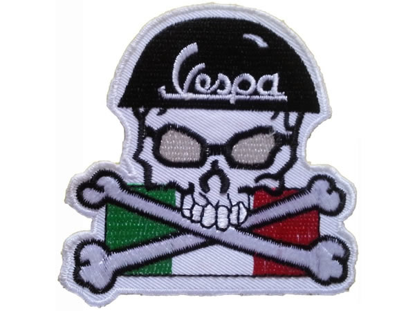 画像1: イタリア 刺繍ワッペン Vespa FSkull  【カラー・ホワイト】【カラー・レッド】【カラー・グリーン】