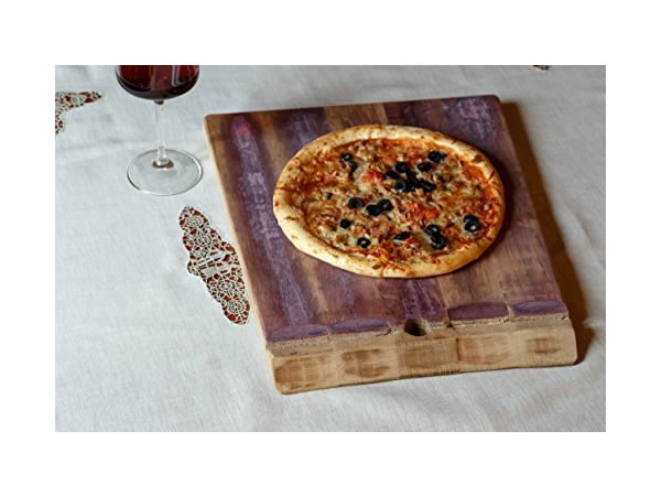 画像1: イタリア ワイン樽のピザ用プレート 木製 台形【カラー・ブラウン】
