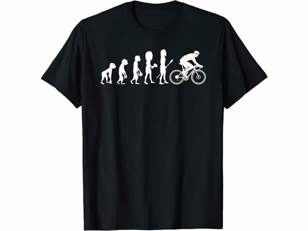 画像1: 【10色展開】イタリアおもしろTシャツ「人類の進化 - 自転車」メンズ レディス S-XXXL、キッズ 2-12歳 サイクリスト向け