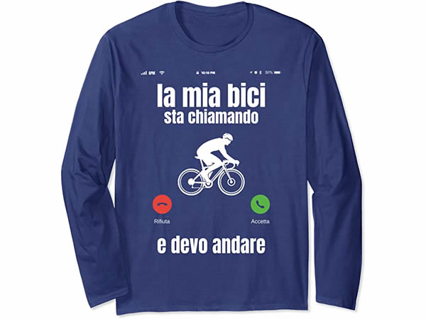画像2: 【4色展開】イタリア語おもしろ長袖Tシャツ ユニセックス「自転車が呼んでいる、だから行かないと」メンズ レディス S-XXL サイクリスト向け