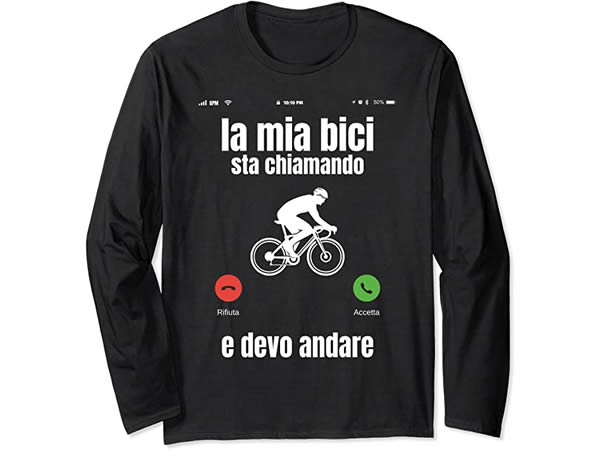画像1: 【4色展開】イタリア語おもしろ長袖Tシャツ ユニセックス「自転車が呼んでいる、だから行かないと」メンズ レディス S-XXL サイクリスト向け
