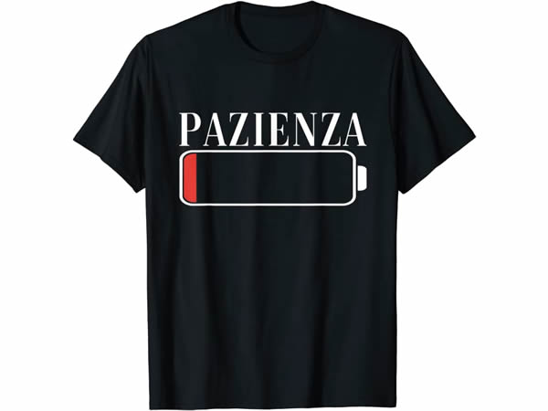 画像1: 【9色展開】イタリア語おもしろTシャツ「忍耐残り 1%」メンズ レディス S-XXXL、キッズ 2-12歳