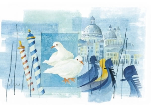 画像1: アンティーク風サインプレート　イタリア　ヴェネツィア　Venezia 白い鳩　ゴンドラ　30ｘ20cm【カラー・ホワイト】【カラー・ブルー】