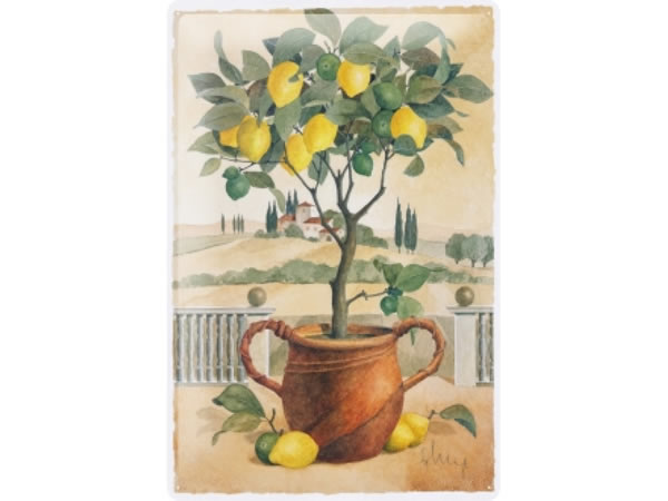 画像1: アンティーク風サインプレート　レモンの木と丘の風景　30ｘ20cm【カラー・イエロー】【カラー・グリーン】【カラー・ブラウン】