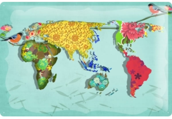 画像1: アンティーク風サインプレート　世界地図　30ｘ20cm【カラー・マルチ】