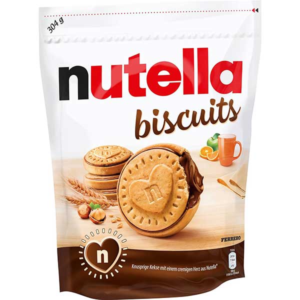 Nutella Biscuits：小さな縁取りのあるビスケットにヌテッラが詰められ、ビスケットの蓋がかぶせられています。10年の研究開発を経て、2018年にドイツとルクセンブルクで試験的に販売され、2019年4月にはフランス市場、同年11月4日にはイタリア市場に登場しました。販売開始後1か月で420万パックが売れました。