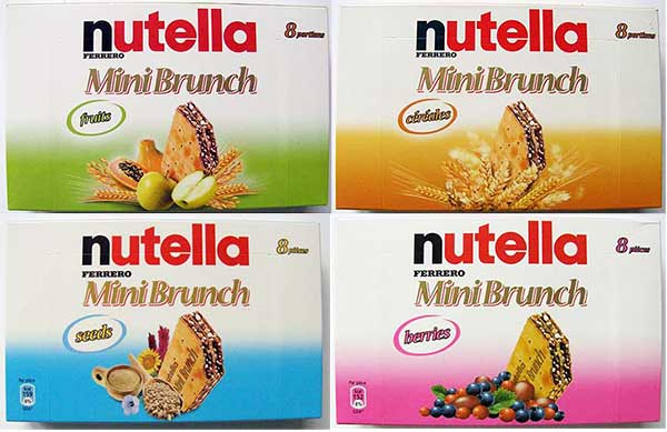 Nutella MiniBrunch：ヌテッラ ブレイクに似ていますが、コーティングはなく、ドライフルーツ、シリアル、ベリー、シードの4種があり、2011年から2012年にかけてフランスで販売されました。