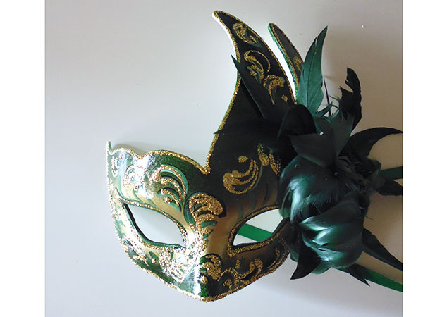 画像1: イタリア ヴェネツィア カーニバル マスク 羽根つき　【カラー・グリーン】
