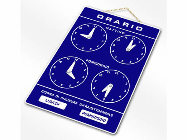 画像1: イタリア語表記営業時間表　ORARIO DI APERTURA 時計・チェーン付き  25 x 18 cm【カラー・ブルー】【カラー・ホワイト】