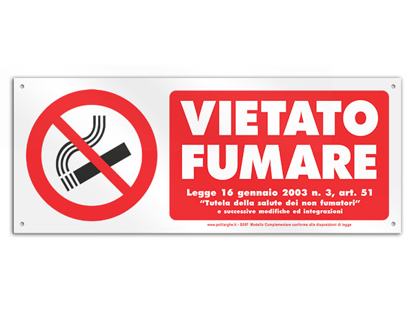 画像1: イタリア語表記  禁煙　VIETATO FUMARE 30 x 12 cm 【カラー・レッド】【カラー・ホワイト】
