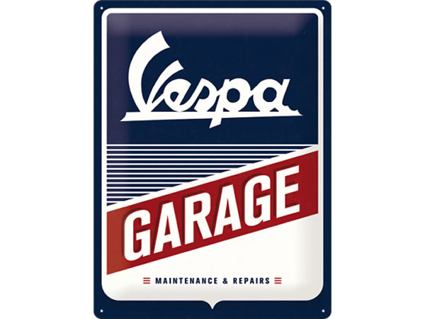 画像1: 【数量限定】アンティーク風 サインプレート Vespa- Garage 30 x 40 cm【カラー・ブルー】
