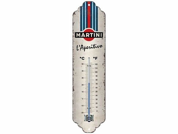 画像1: 【数量限定】アンティーク風 サインプレート 温度計 Martini- L'aperitivo Racing Stripes 7 x 28 cm【カラー・ホワイト】