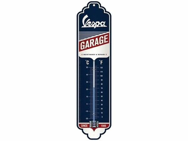 画像1: 【数量限定】アンティーク風 サインプレート 温度計 Vespa Garage 7 x 28 cm【カラー・ブルー】