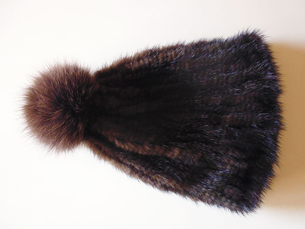 画像1: ふわふわ毛皮ミンク、フォックスのニット帽　【カラー・ブラウン】