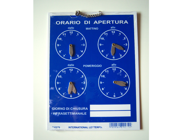イタリア語表記営業時間表　ORARIO DI APERTURA 時計・チェーン付き 【カラー・ブルー】【カラー・ホワイト】