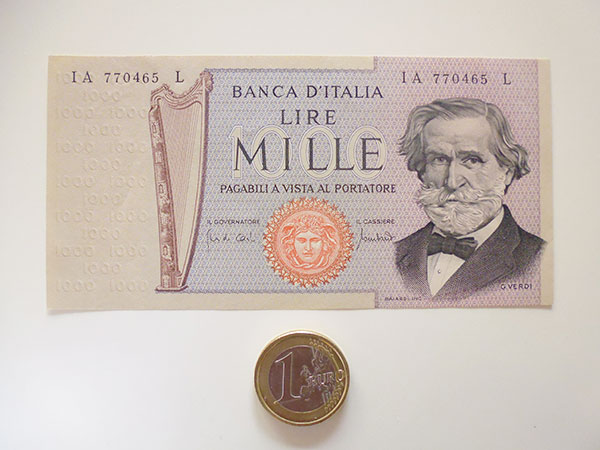 画像2: イタリアのリラ紙幣　1000リラ　ジュゼッペ・ヴェルディ【カラー・ブラウン】