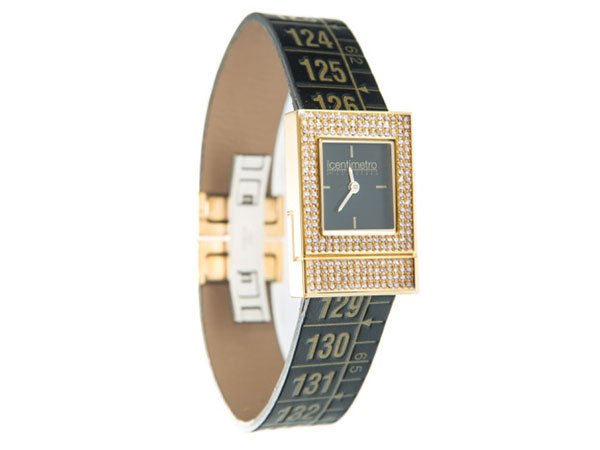 画像1: イタリアンレザーを使ったメジャー・ブレスレット腕時計　24金・スワロフスキー仕様　レザー Royal Diamond　【カラー・ブラック】 (1)