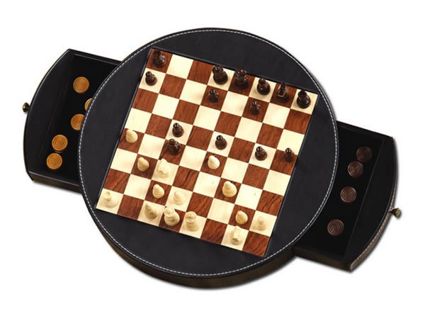 画像1: Dal Negro 革製磁気折り畳み式チェス・チェッカーセット 002096 (1)