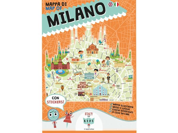 画像1: イタリア語、英語で読む 絵本マップ 「Mappa di Milano illustrata」シール付き 対象年齢7歳以上【A1】 (1)