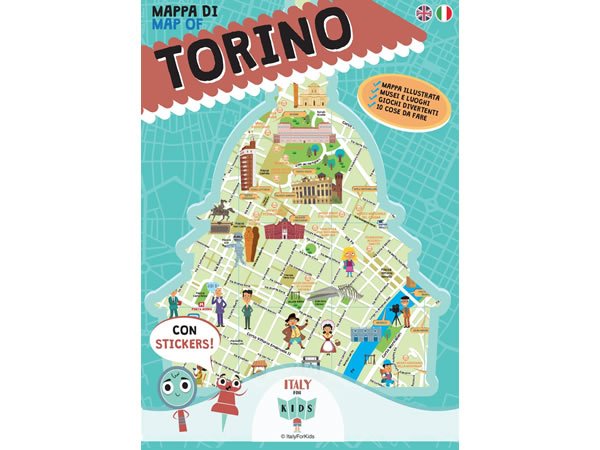 画像1: イタリア語、英語で読む 絵本マップ 「Mappa di Torino illustrata」シール付き 対象年齢7歳以上【A1】 (1)