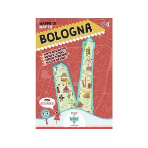 画像: イタリア語、英語で読む 絵本マップ 「Mappa di Bologna illustrata」シール付き 対象年齢7歳以上【A1】