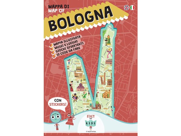 画像1: イタリア語、英語で読む 絵本マップ 「Mappa di Bologna illustrata」シール付き 対象年齢7歳以上【A1】 (1)