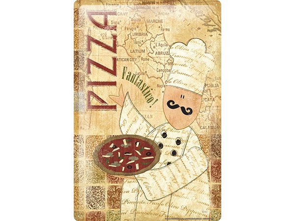 画像1: アンティーク風サインプレート　イタリア　ピッツァ　Pizza　30ｘ20cm【カラー・マルチ】 (1)