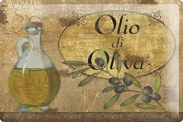 画像1: アンティーク風サインプレート　イタリア　オリーブオイル　Olio di oliva　30ｘ20cm【カラー・マルチ】 (1)