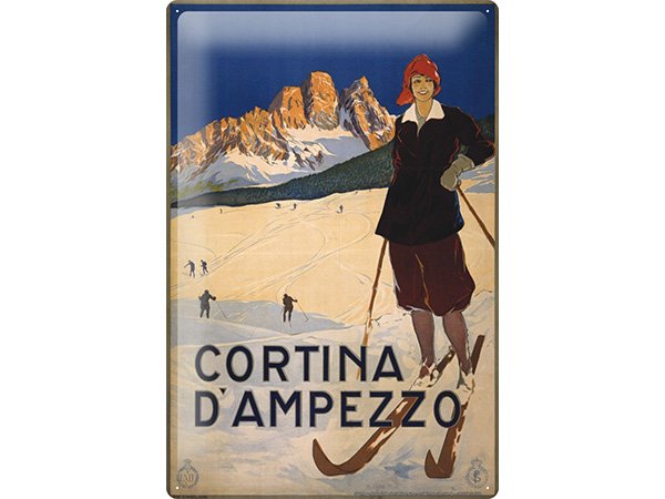 画像1: アンティーク風サインプレート　イタリア　コルティナ・ダンペッツォ　Cortina D' Ampezzo　30ｘ20cm【カラー・マルチ】 (1)
