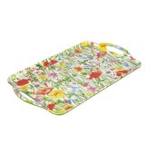 画像: イタリア 持ち手付きトレイ 長方形 お盆 花柄 メラミン FLORES Rose&Tulipani 49 x 29,5 x 高さ 3 cm