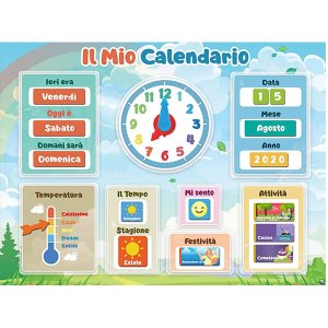 画像: イタリア語　時計付きマグネットカレンダー 30 x 40 cm x 2枚【A1】