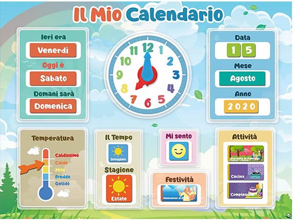 画像1: イタリア語　時計付きマグネットカレンダー 30 x 40 cm x 2枚【A1】 (1)