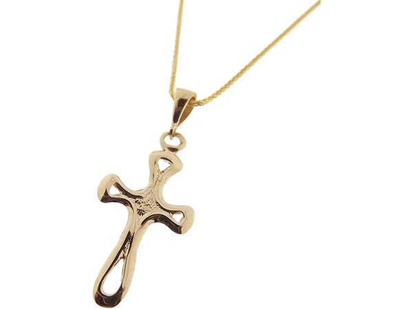 画像1: イタリア製 ロザリオ 十字架 ペンダント 45 cm ステンレス、14金 イエローゴールド (1)