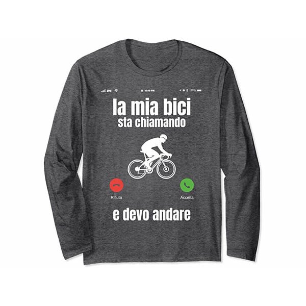 画像4: 【4色展開】イタリア語おもしろ長袖Tシャツ ユニセックス「自転車が呼んでいる、だから行かないと」メンズ レディス S-XXL サイクリスト向け (4)