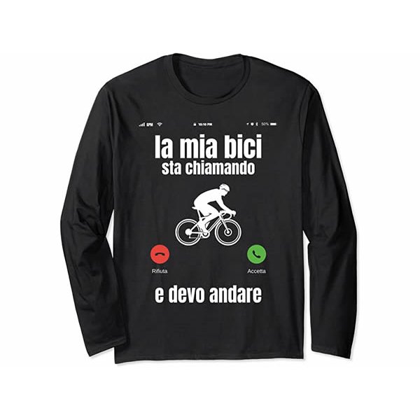 画像1: 【4色展開】イタリア語おもしろ長袖Tシャツ ユニセックス「自転車が呼んでいる、だから行かないと」メンズ レディス S-XXL サイクリスト向け (1)