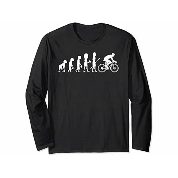 画像1: 【4色展開】イタリアおもしろ長袖Tシャツ ユニセックス「人類の進化 - 自転車」メンズ レディス S-XXL サイクリスト向け (1)