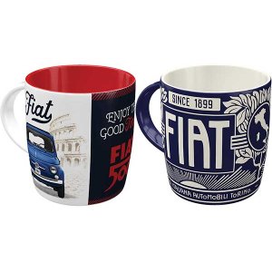 画像: 【2種】ロゴ入りマグカップ イタリア FIAT 500 330 ml