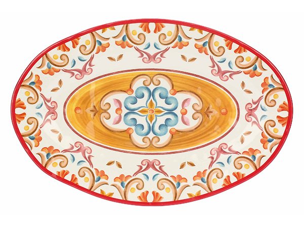 画像1: イタリア オバール 楕円 トレイ お盆 メラミン BORGO Rose&Tulipani 45 x 30 cm (1)
