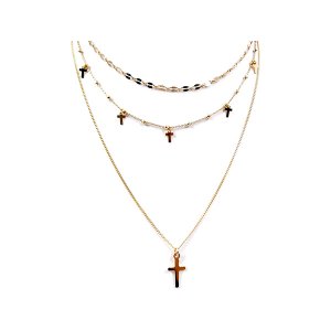 画像: イタリア製 ロザリオ 十字架 3連ネックレス ペンダント 38 + 10 cm シルバー925、ゴールドシルバー