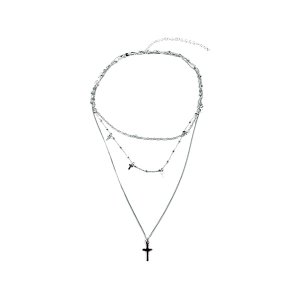 画像: イタリア製 ロザリオ 十字架 3連ネックレス ペンダント 38 + 10 cm シルバー925