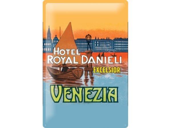 画像1: アンティーク風サインプレート　イタリア　ヴェネツィア　Venezia Hotel Danieli　30ｘ20cm【カラー・マルチ】【カラー・ブルー】【カラー・オレンジ】 (1)